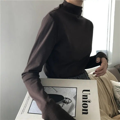 Turtleneck Bottoming Shirt Top for Women Autumn New All-Matching Slim Fit White Black Inner Wear Long Sleeve T-shirt