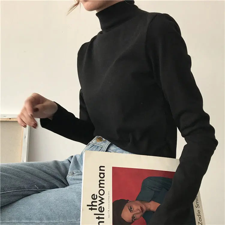 Turtleneck Bottoming Shirt Top for Women Autumn New All-Matching Slim Fit White Black Inner Wear Long Sleeve T-shirt