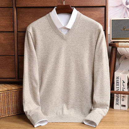 Cashmere Sweater V-neck Pullovers Men's Clothing Loose Plus Size M-5XL Knitted Undershirt Spring Autumn Casual Knitwear