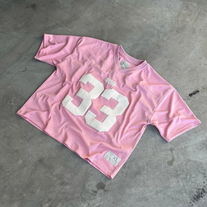 Oversize Pink 33 Jersey College Street Style T-shirt for Women Trendy Ins Couple Sportswear Mesh Quick Drying Football Y2k Tops