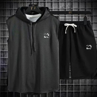 New Summer Men's Two Piece Set CasualT-Shirt and Shorts Set Mens Sports Suit Fashion Short Sleeve Tracksuit Hooded T-shirt