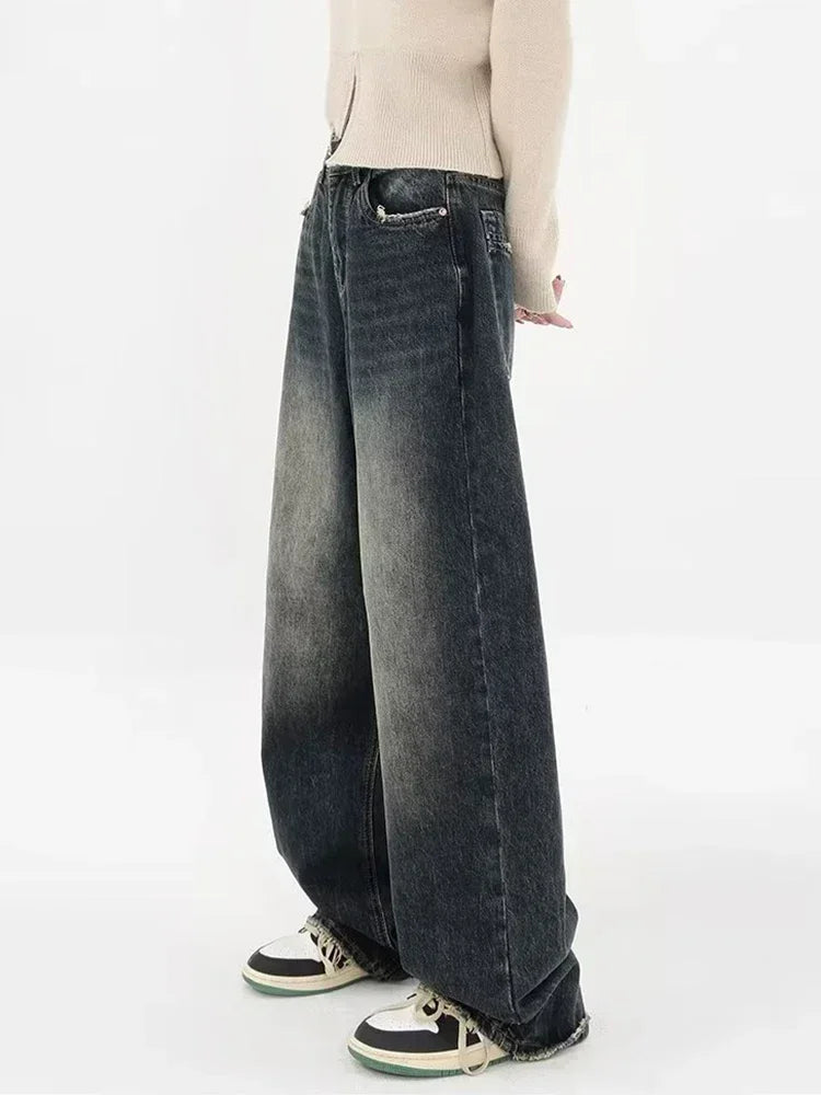 HOUZHOU Harajuku Y2K Baggy Jeans Women Streetwear Retro Fashion Autumn High Waist Pants Loose Wide Leg Denim Trousers Female