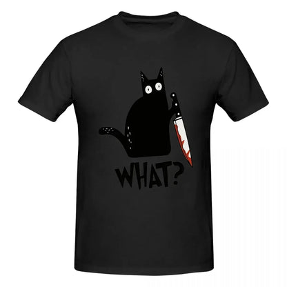 Cat What Murderous Black Cat With Knife Gift Premium 100% Cotton T-shirt Male Fashion T Shirts Men crew Neck Short Sleeve S-6XL