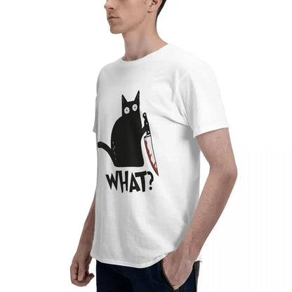 Cat What Murderous Black Cat With Knife Gift Premium 100% Cotton T-shirt Male Fashion T Shirts Men crew Neck Short Sleeve S-6XL