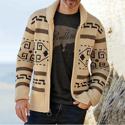 New Fashion Men's Autumn and Winter Stand-collar Casual Cardigan Coat with Long Sleeves, Slim Fit and Jacquard Knitted Sweater