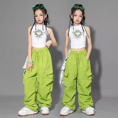 Girl Pants Kids Clothes Hip Hop Joggers Cool Cargo Clothes Teenage Straight Trousers High Waist Vintage Casual Streetwear Baggy