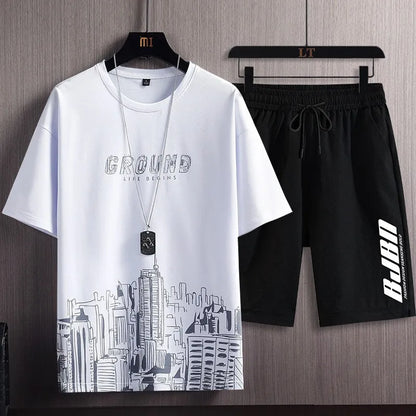 Summer T-Shirt for Men Sets Fashion Tracksuit Men Short Sleeve T Shirts sport Short Two-piece Suit Men Casual Joggers sweatpants