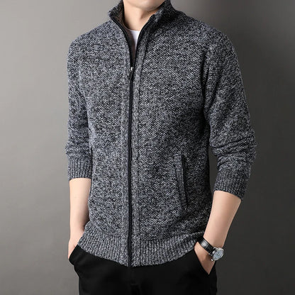 Men's Stand-up Collar Knit Sweater Autumn Winter New Cardigan Tops Korean Slim Solid Color Sweatercoat Jacket