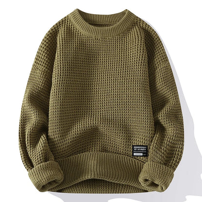 Casual Men's Round Neck Sweater Solid Color Texture Warm Knit Slim Fit Pullover Sweater Fashion New Winter