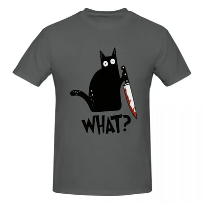 Cat What Murderous Black Cat With Knife Gift Premium 100% Cotton T-shirt Male Fashion T Shirts Men crew Neck Short Sleeve S-6XL