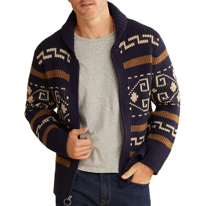 New Fashion Men's Autumn and Winter Stand-collar Casual Cardigan Coat with Long Sleeves, Slim Fit and Jacquard Knitted Sweater