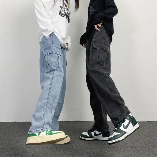 Oversize Streetwear Men's Baggy Jeans Y2K Cargo Wide Leg Pants Fashion Harajuku Hip Hop Loose Straight Korean Autumn Denim Pants