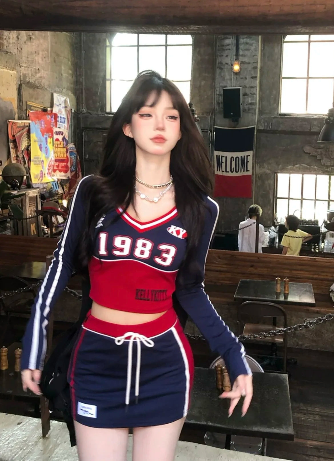 HOUZHOU Y2k Aesthetic Streetwear T Shirts Women American Retro Sexy Coquette Striped Patchwork Slim Tees Tops E-girl Autumn 2024