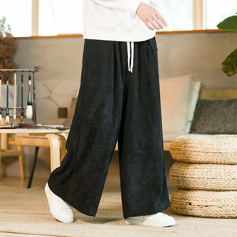 Oversized Pants Tradition Casual Autumn Wide-leg Trousers Harajuku Corduroy Streetwear Straight Pants Male Elastic Waist Loose