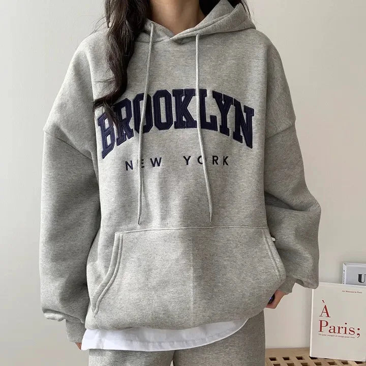 Letter Print Women Sweatshirt 2024 New Warm Full Sleeve Hoodies Ladies Streetwear Winter Pullovers Loose Clothes Hooded Pocket