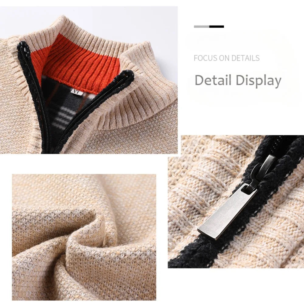 Men's Stand-up Collar Knit Sweater Autumn Winter New Cardigan Tops Korean Slim Solid Color Sweatercoat Jacket