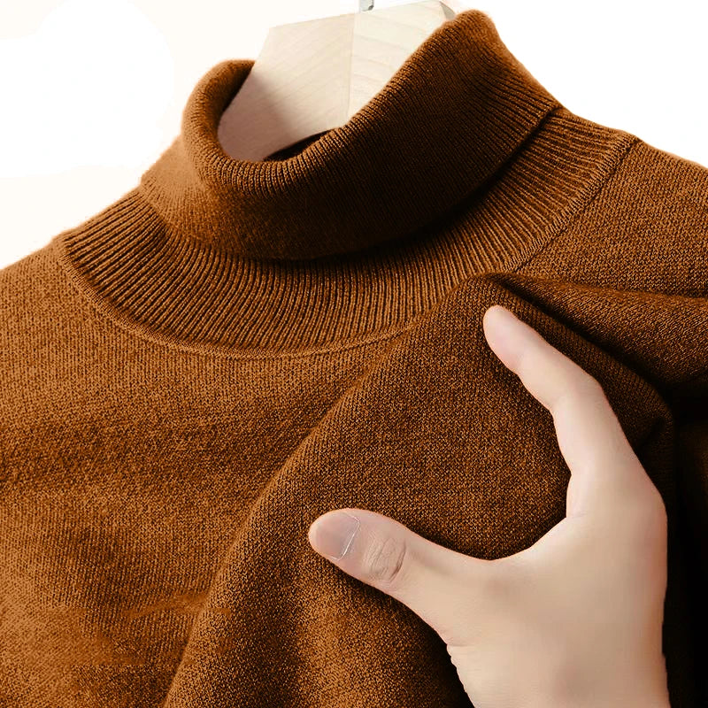 Mens Long Sleeve Turtleneck Sweaters Solid Color Pullover Streetwear Breathable Knitted Sweaters Autumn Warm Woolen Coats