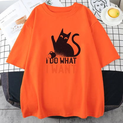 Funny Black Cat Anime I Do What I Want Mans Tops Oversize Trend Tee Clothing Creativity Casual Cotton T-Shirts Men Short Sleeve