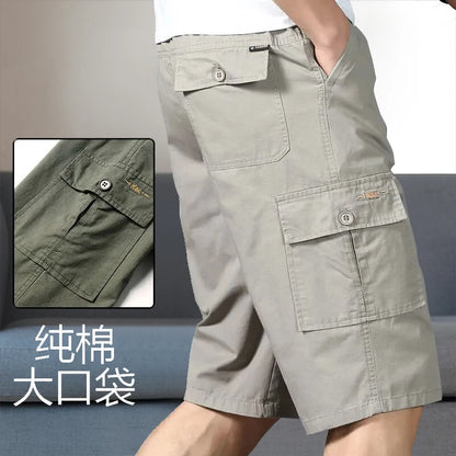 Mens Cargo Shorts Knee Pants Zipper Pocket Summer Cotton Shorts Climbing Jogger Elastic Waist Sports Wear