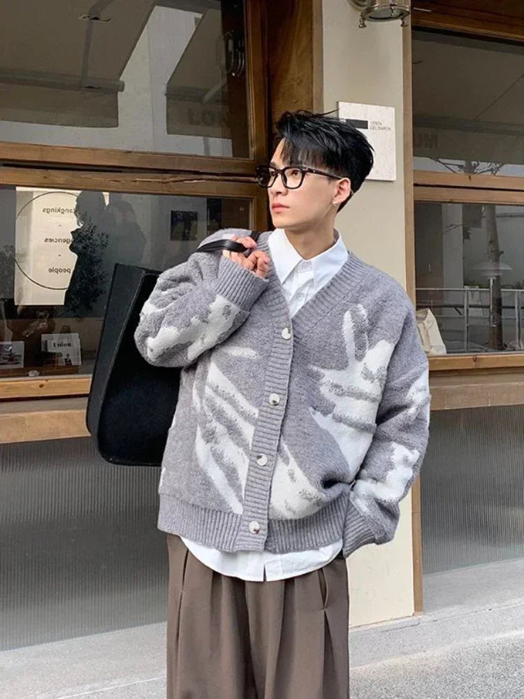 Men's Clothing V Neck Blue Cardigan Graphic Knit Sweater Male New in Sheap Aesthetic Meme Maletry Large Big Size Korean Fashion