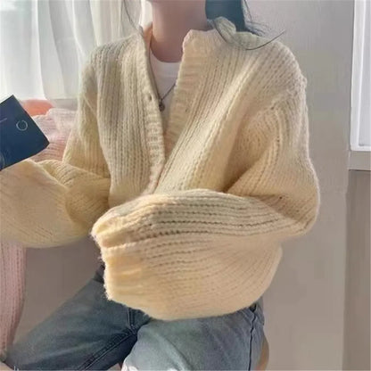 2023 Autumn Winter Outerwear Korean Preppy Style Cardigan Sweater Ladies White Candy Color Fashion Soft Knit Jacket Women's