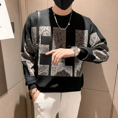 Man Clothes Letter Knitted Sweaters for Men Pullovers Black Round Collar Graphic Crewneck Fashion 2024 Korean Warm Y2k Vintage X