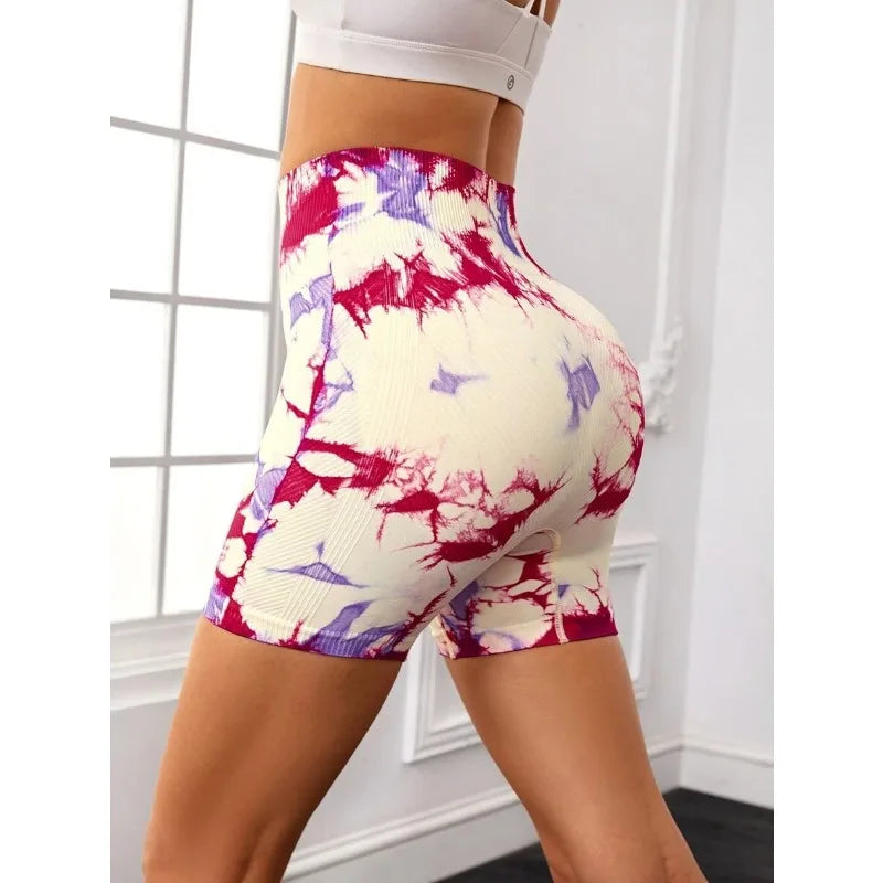 Women Fitness Shorts High Waist Seamless Yoga Shorts High Elastic Butt Lift Gym Outdoor Tranning Tie Dye Tights Shorts