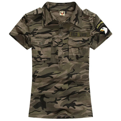 Military Uniform Army Green Cotton T-Shirts Women's Short Sleeve Summer Stretchy Camouflage T shirt Casual Tops Big Size 4Xl 5Xl