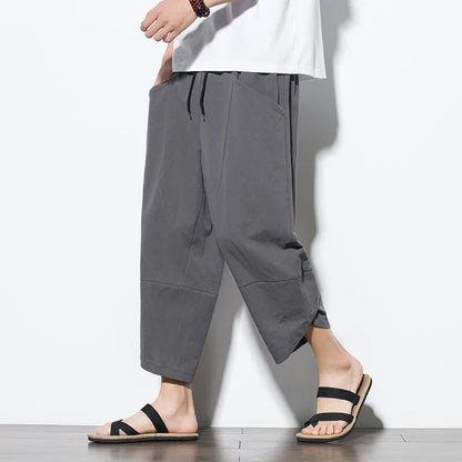 2024 Summer Men's Pants Chinese Style Cotton Linen Harem Pants Men Breathable Beach Pants Casual Calf-Lenght Trousers Streetwear