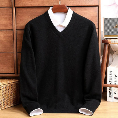 Cashmere Sweater V-neck Pullovers Men's Clothing Loose Plus Size M-5XL Knitted Undershirt Spring Autumn Casual Knitwear