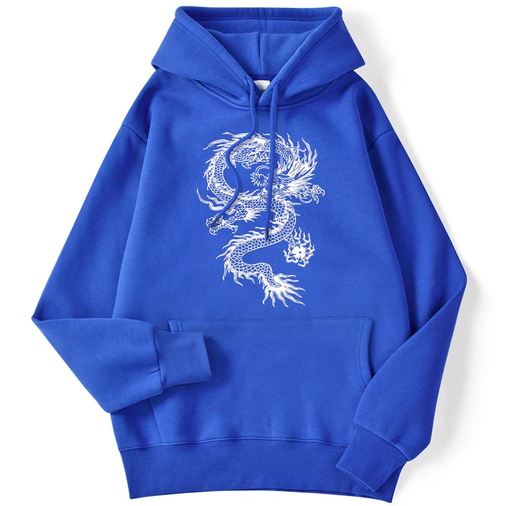 Unisex Women Hoodie White Dragon Tattoo Stickers Funny Print Streetwear Long Sleeve Soft Sweatshirts Comfortable Female Pullover