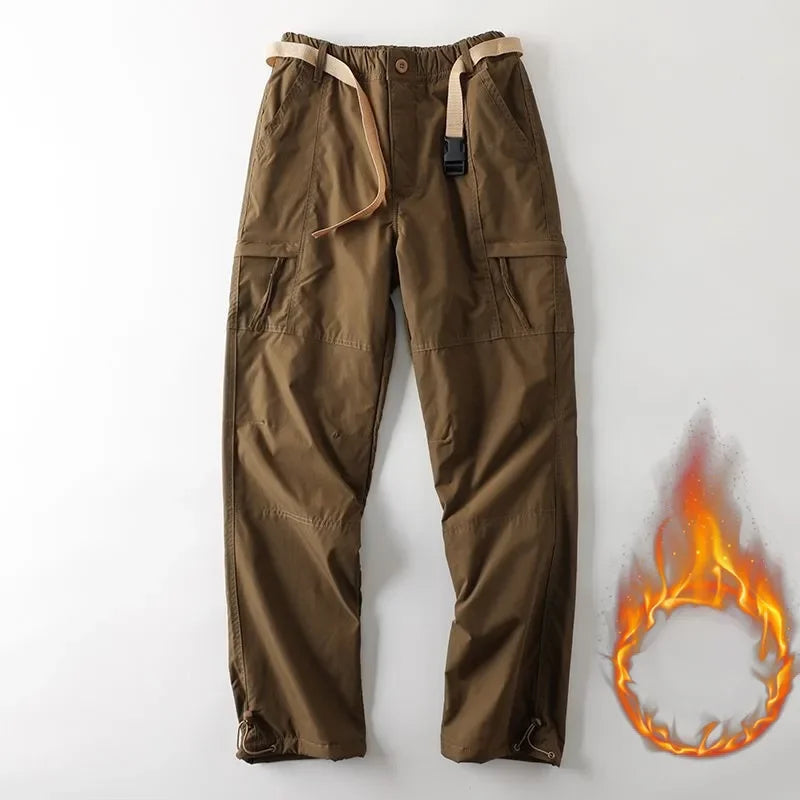 S-6XL Tooling Pants Thick Waterproof Fleece Cargo Pants Men Women Winter Outdoor Multi-pockets Loose Straight Overall Trousers