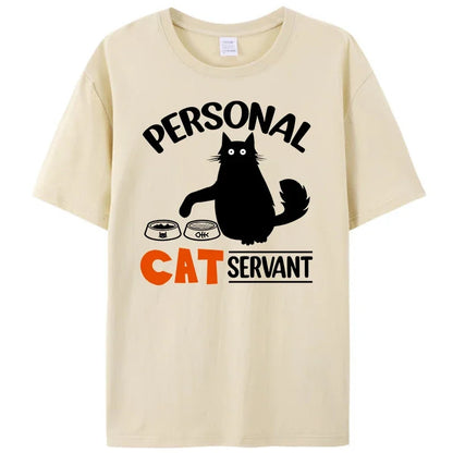 Black Cat Personal Cat Servant Funny Cat Meme Women Men's T-Shirt Clothing Short Sleeve Cotton Round Neck Tees Shirts Tops