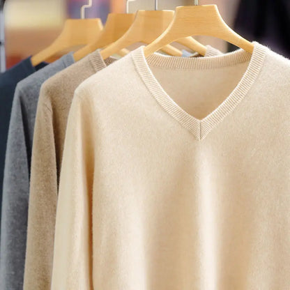 Cashmere Sweater V-neck Pullovers Men's Clothing Loose Plus Size M-5XL Knitted Undershirt Spring Autumn Casual Knitwear