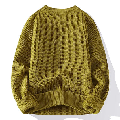 Casual Men's Round Neck Sweater Solid Color Texture Warm Knit Slim Fit Pullover Sweater Fashion New Winter