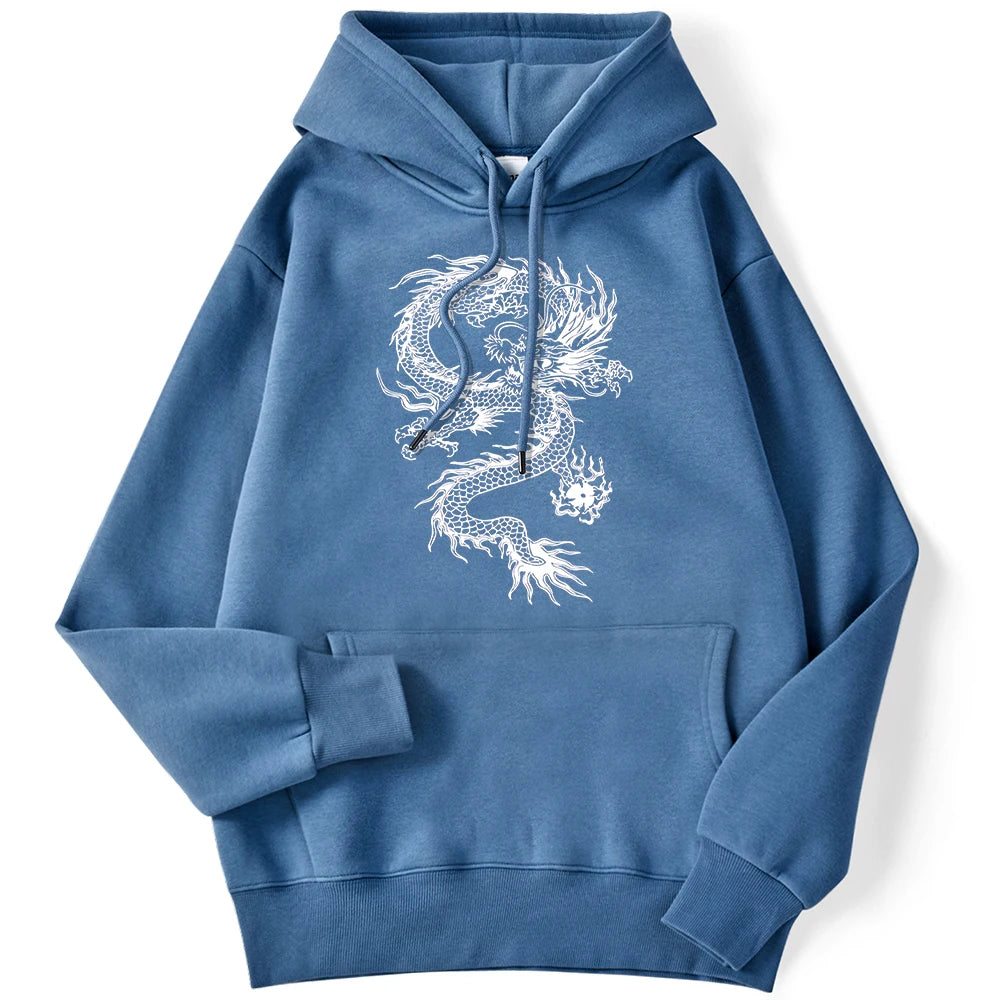 Unisex Women Hoodie White Dragon Tattoo Stickers Funny Print Streetwear Long Sleeve Soft Sweatshirts Comfortable Female Pullover