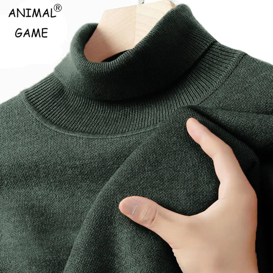 Mens Long Sleeve Turtleneck Sweaters Solid Color Pullover Streetwear Breathable Knitted Sweaters Autumn Warm Woolen Coats