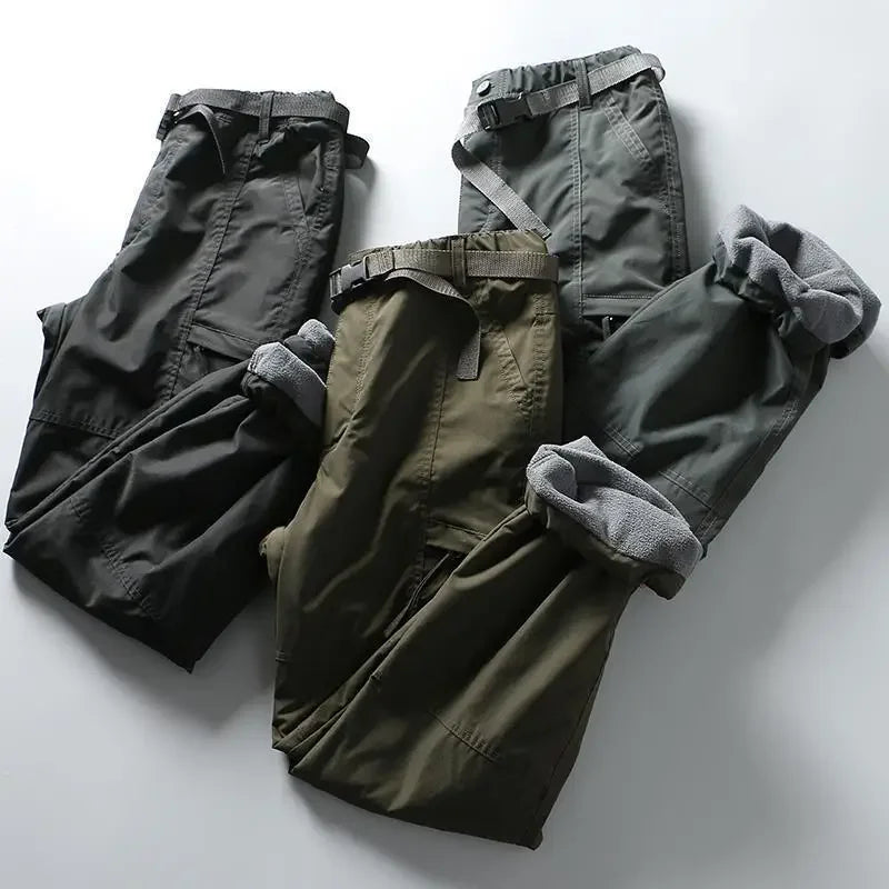 S-6XL Tooling Pants Thick Waterproof Fleece Cargo Pants Men Women Winter Outdoor Multi-pockets Loose Straight Overall Trousers