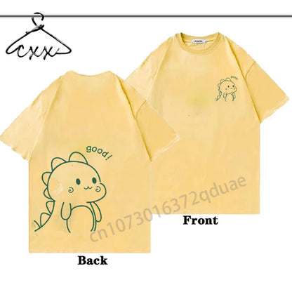 Women Cotton T-shirt Dinosaur Print Tshirt Summer Short Sleeve Graphic T Shirts Tops Casual Female Clothing Ladies Anime Blouse