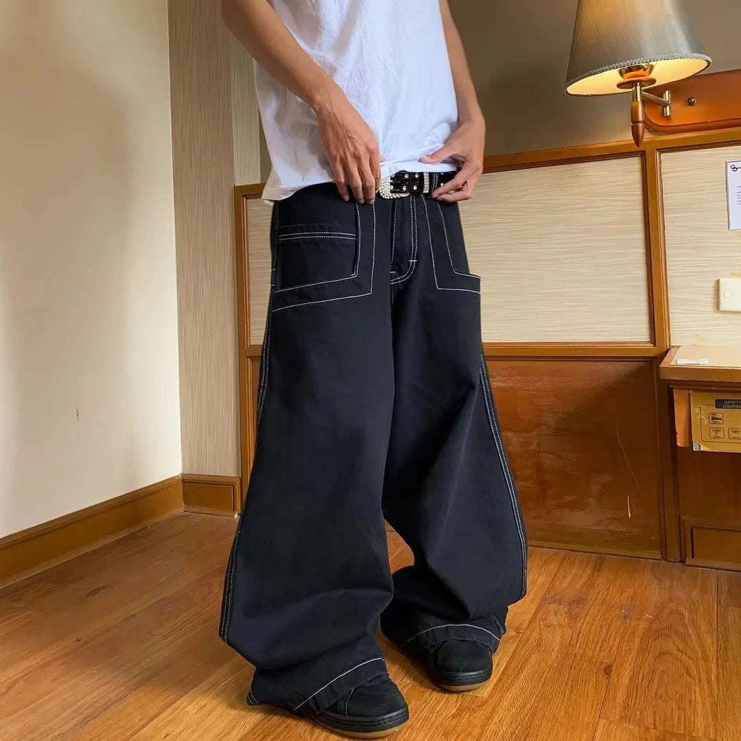 American Fashion Trend Big Pocket Loose Jeans Men Street Y2K New Hip Hop Clearance Spot Oversized Wide-leg Pants Couple Jeans