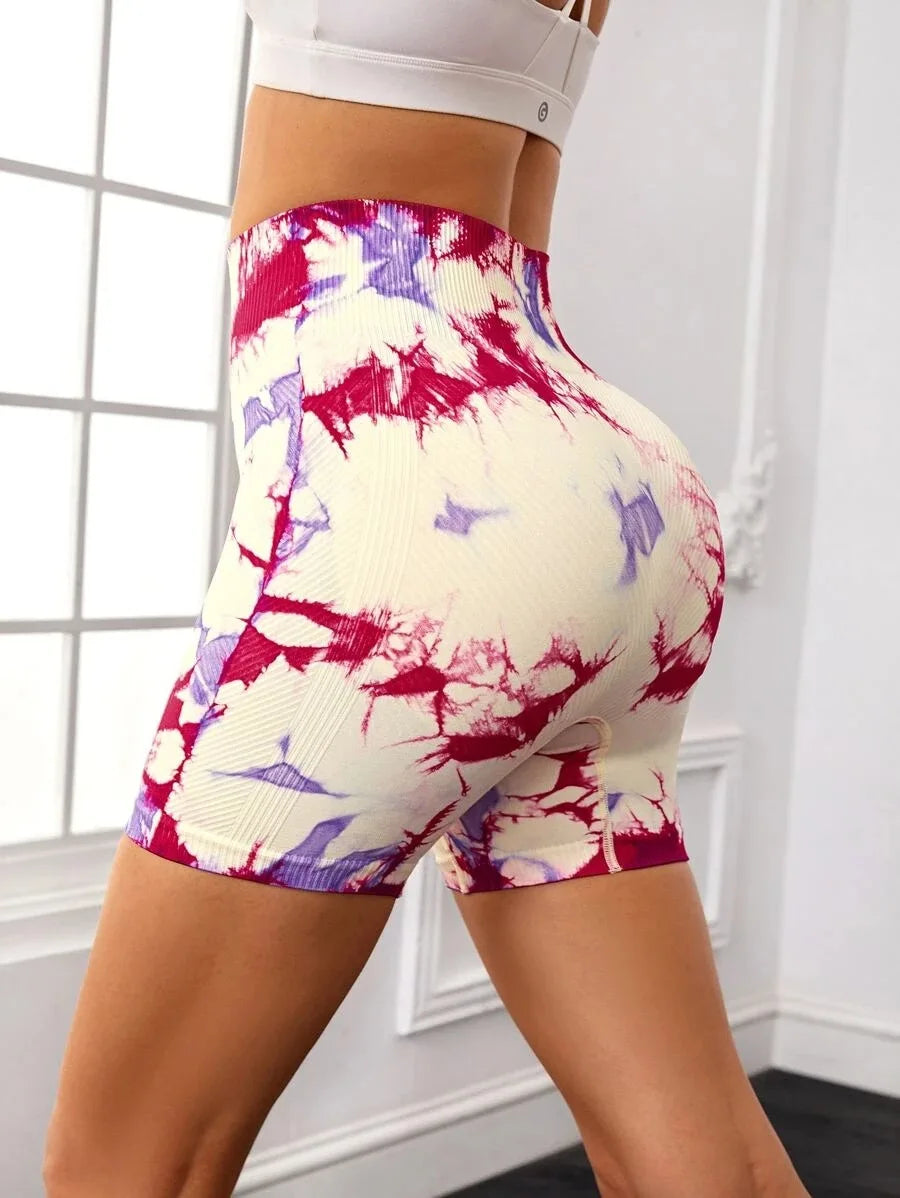 Women Fitness Shorts High Waist Seamless Yoga Shorts High Elastic Butt Lift Gym Outdoor Tranning Tie Dye Tights Shorts