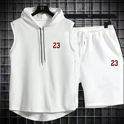 New Summer Men's Two Piece Set CasualT-Shirt and Shorts Set Mens Sports Suit Fashion Short Sleeve Tracksuit Hooded T-shirt