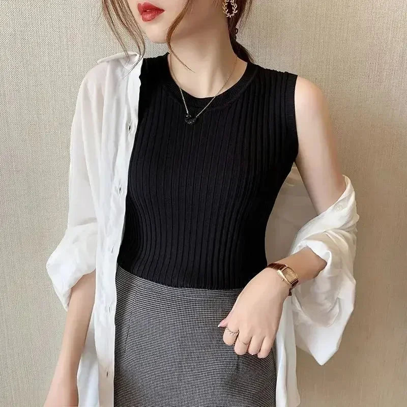 Solid Knitted Camisole Female Sexy Ice Silk Tank Tops Women Sleeveless Camis Sleeveless Vest T-Shirt Basic Tube Top Large Size