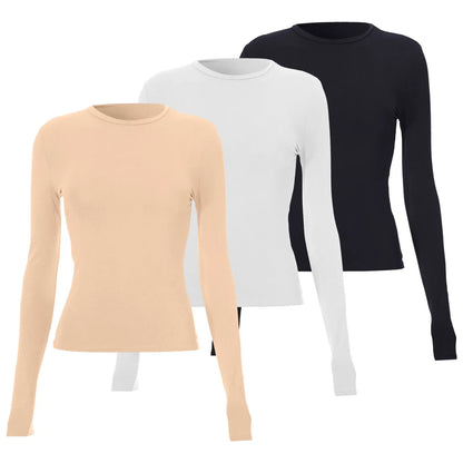 3 Piece Set Basic T Shirts Women Long Sleeve Shirts Tops Slim Fit Summer New Fashion Crop Tops Bottom Shirts Streetwear Tops