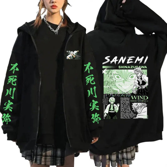 Anime Demon Slayer Zip Hoodie Shinazugawa Sanemi Men Women Sweatshirt Zipper Autumn Winter Plus Size Long Sleeve Streetwear