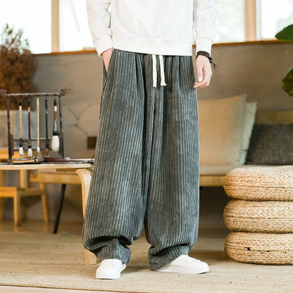 Oversized Pants Tradition Casual Autumn Wide-leg Trousers Harajuku Corduroy Streetwear Straight Pants Male Elastic Waist Loose