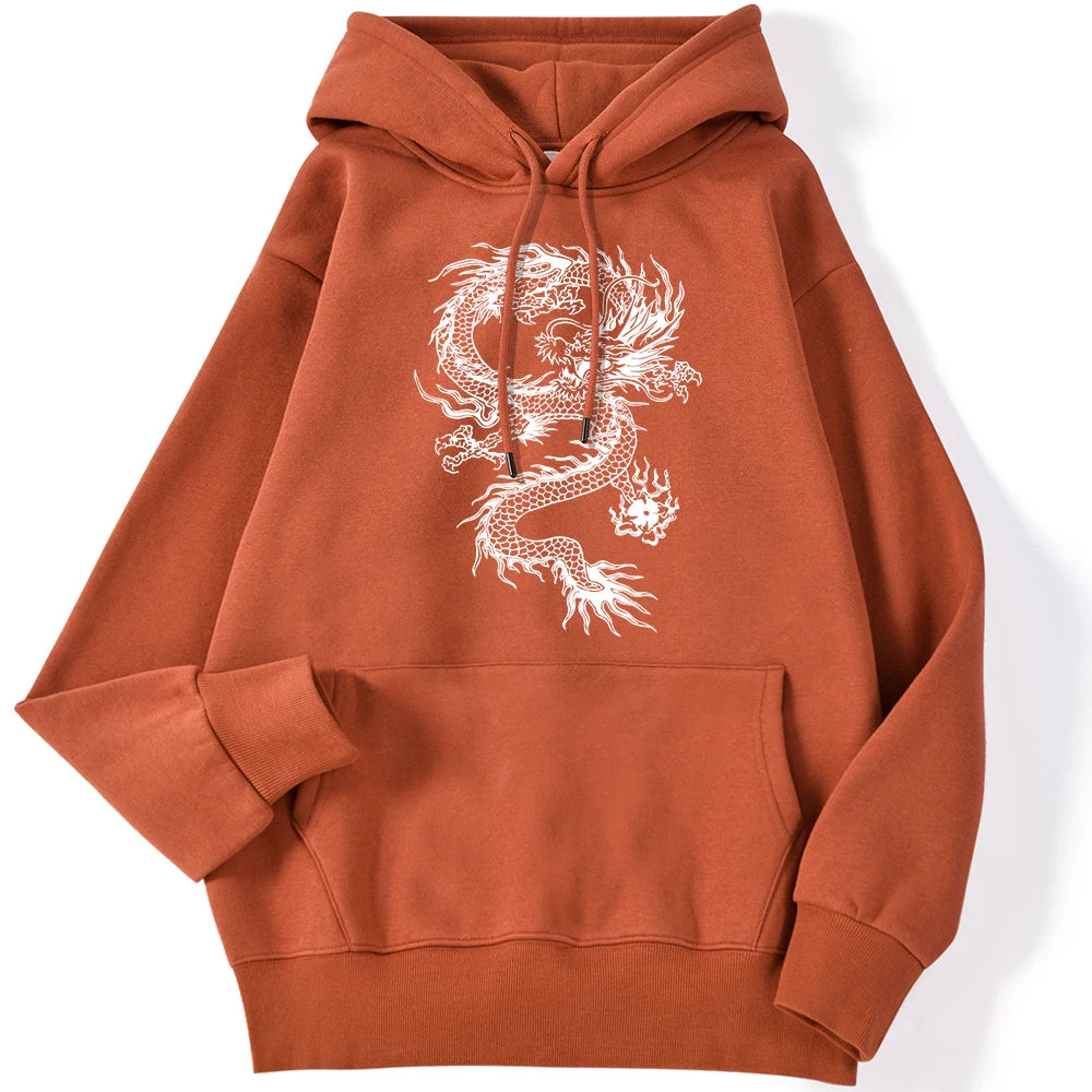 Unisex Women Hoodie White Dragon Tattoo Stickers Funny Print Streetwear Long Sleeve Soft Sweatshirts Comfortable Female Pullover