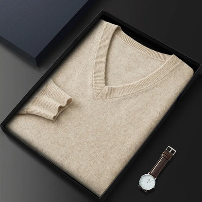 Cashmere Sweater V-neck Pullovers Men's Clothing Loose Plus Size M-5XL Knitted Undershirt Spring Autumn Casual Knitwear