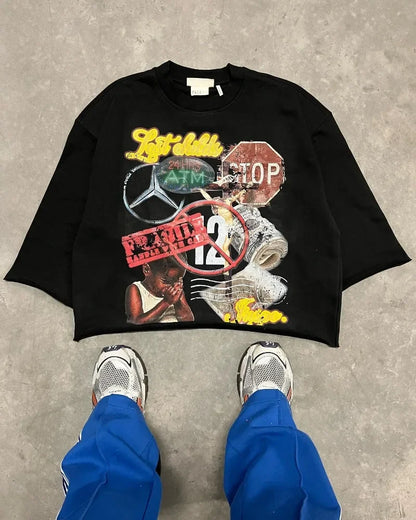 Y2k High Street Retro Women Anime Cartoon Letter Printed Pattern Large T-shirt Fashion Harajuku Men and Women Loose Top