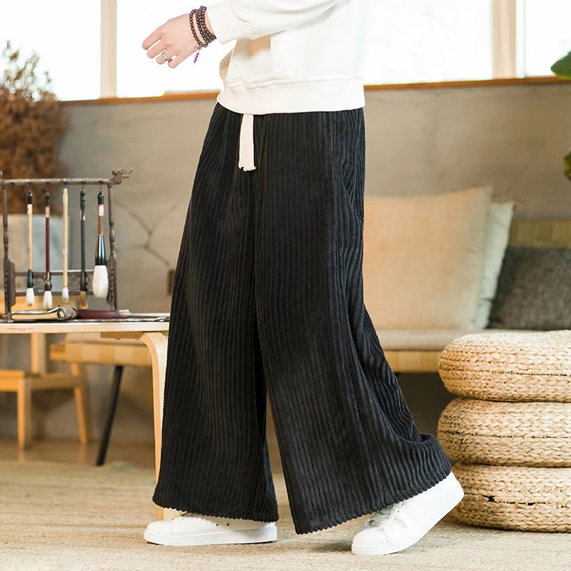 Oversized Pants Tradition Casual Autumn Wide-leg Trousers Harajuku Corduroy Streetwear Straight Pants Male Elastic Waist Loose